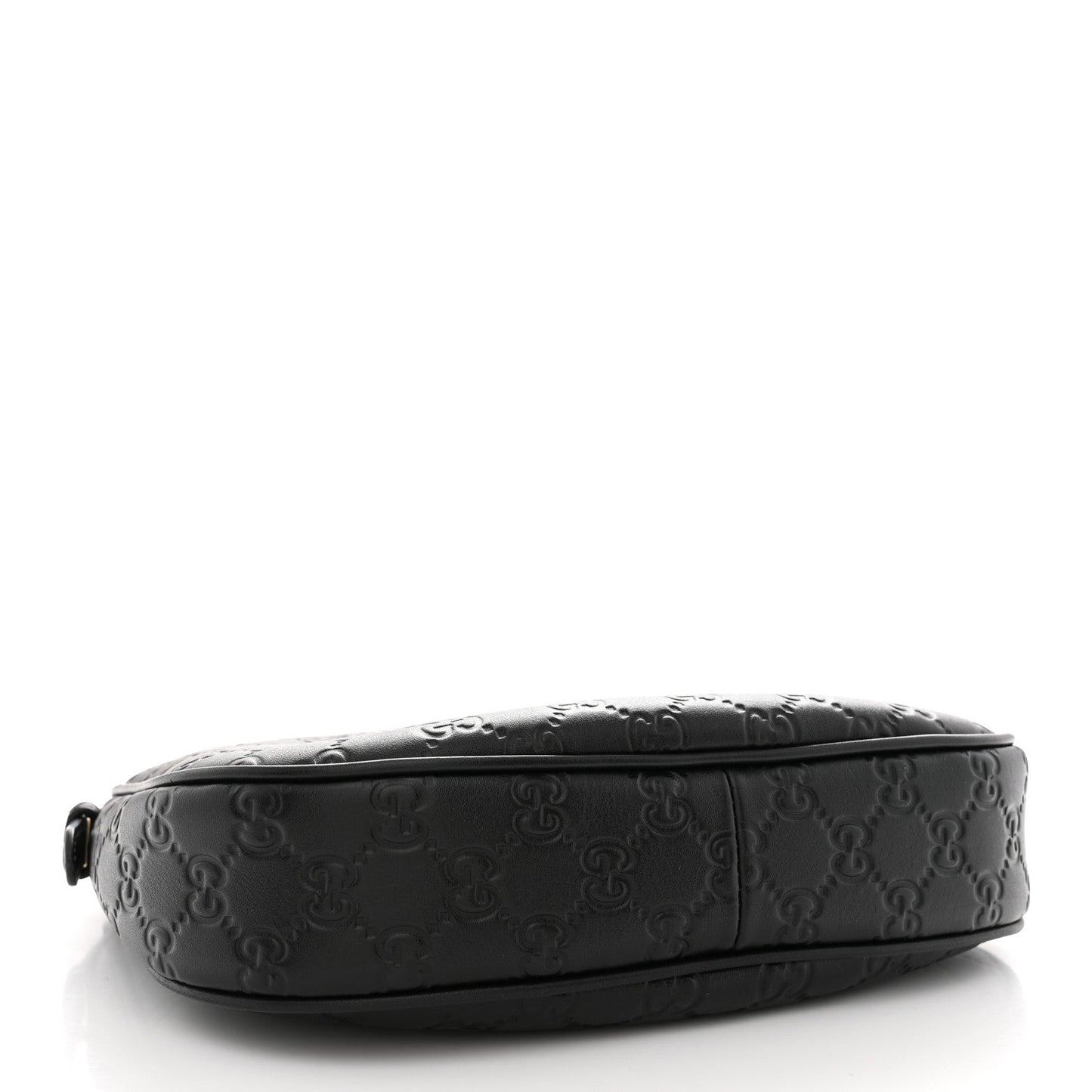 GG Grainy Calfskin Emblem Small Half Moon Shoulder Black