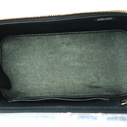 Iridescent Lambskin Quilted Small Top Handle Vanity Case With Chain Green