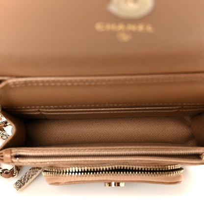 Caviar Quilted Business Affinity Clutch With Chain Flap Camel