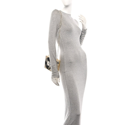 Crystal Turntable Scratch Minaudiere Clutch Champagne