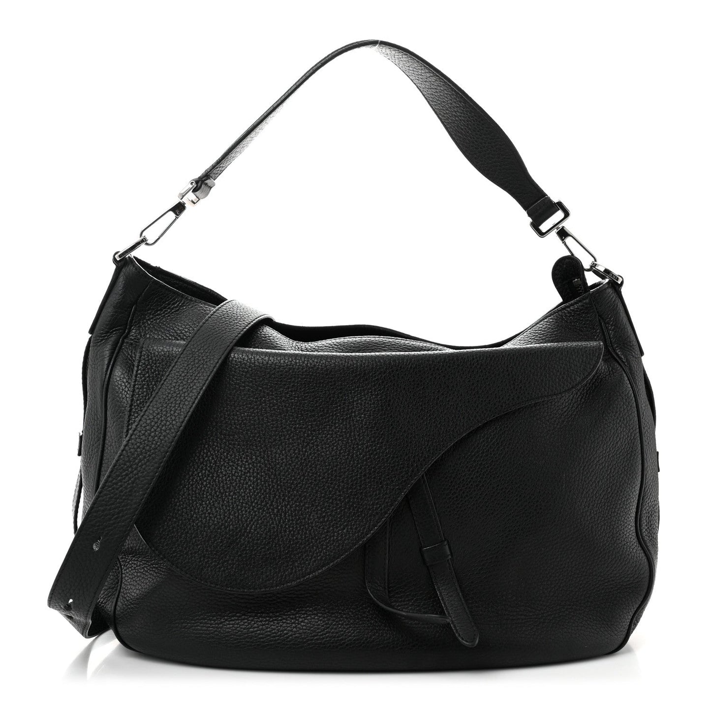 Grained Calfskin Saddle Soft Bag Black