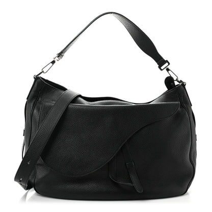 Grained Calfskin Saddle Soft Bag Black