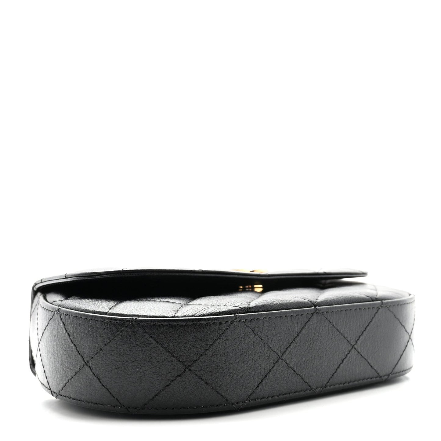 Shiny Aged Calfskin Quilted Top Handle Clutch With Chain Black
