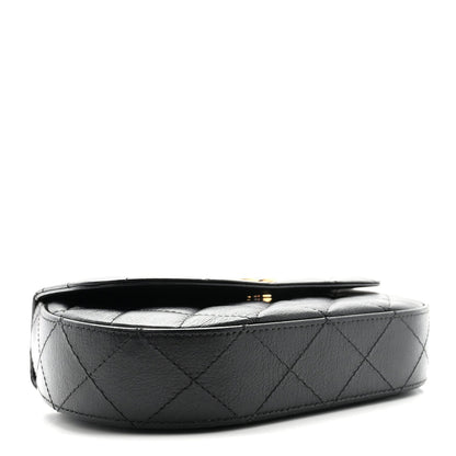Shiny Aged Calfskin Quilted Top Handle Clutch With Chain Black