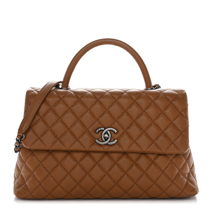 Caviar Quilted Medium Coco Handle Flap Camel