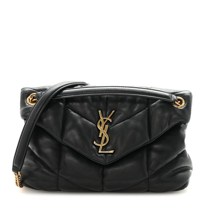 Lambskin Quilted Small Loulou Puffer Monogram Chain Satchel Black
