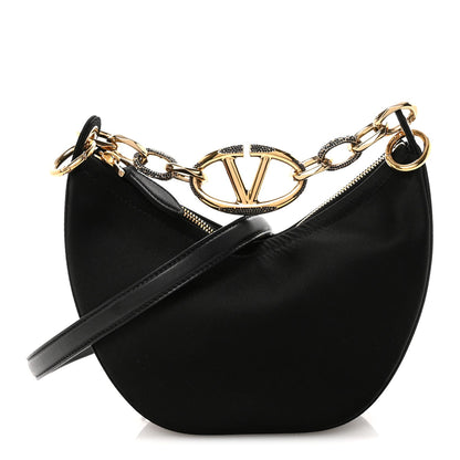 Satin Crystal Mini Vlogo Moon Bag Black