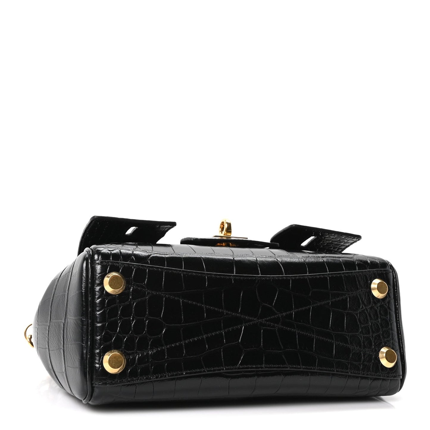 Calfskin Crocodile Embossed Mini Bel Air Carry All Bag Black