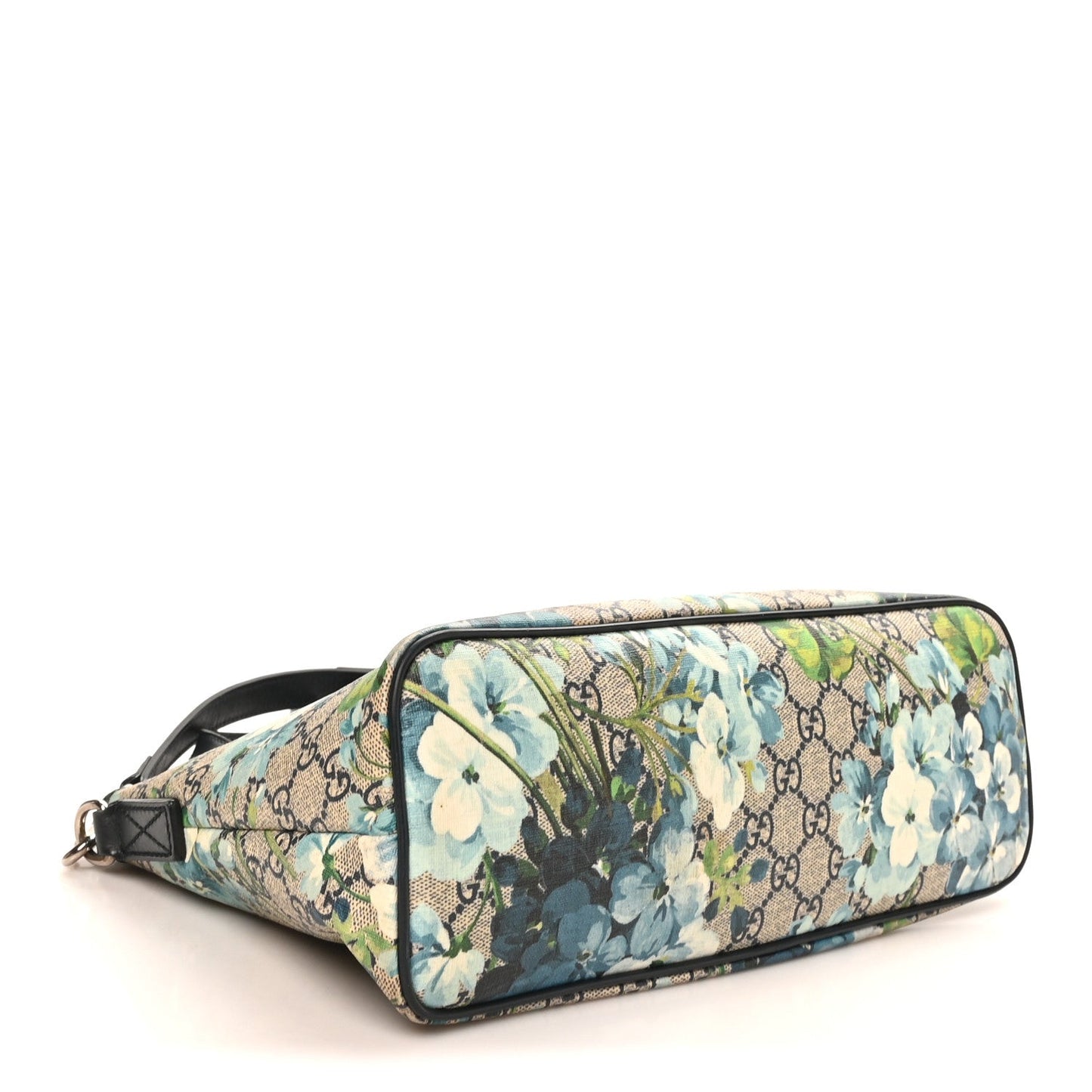 GG Supreme Monogram Blooms Small Zippered Tote Blue