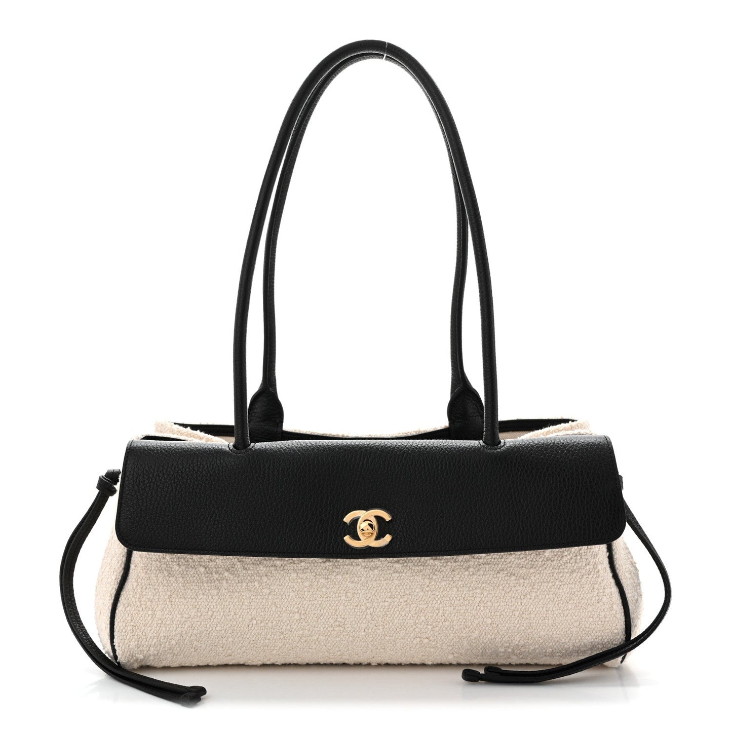 Grained Calfskin Boucle Urban Essentials Small Shopping Bag Ecru Black