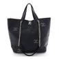 Calfskin Tweed Small Logo Eyelets Shopping Tote Navy Blue