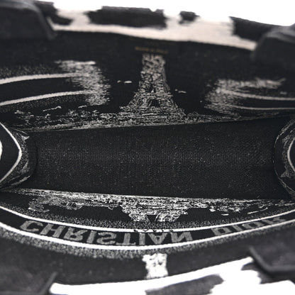 Canvas Embroidered Medium Paris Book Tote Black White