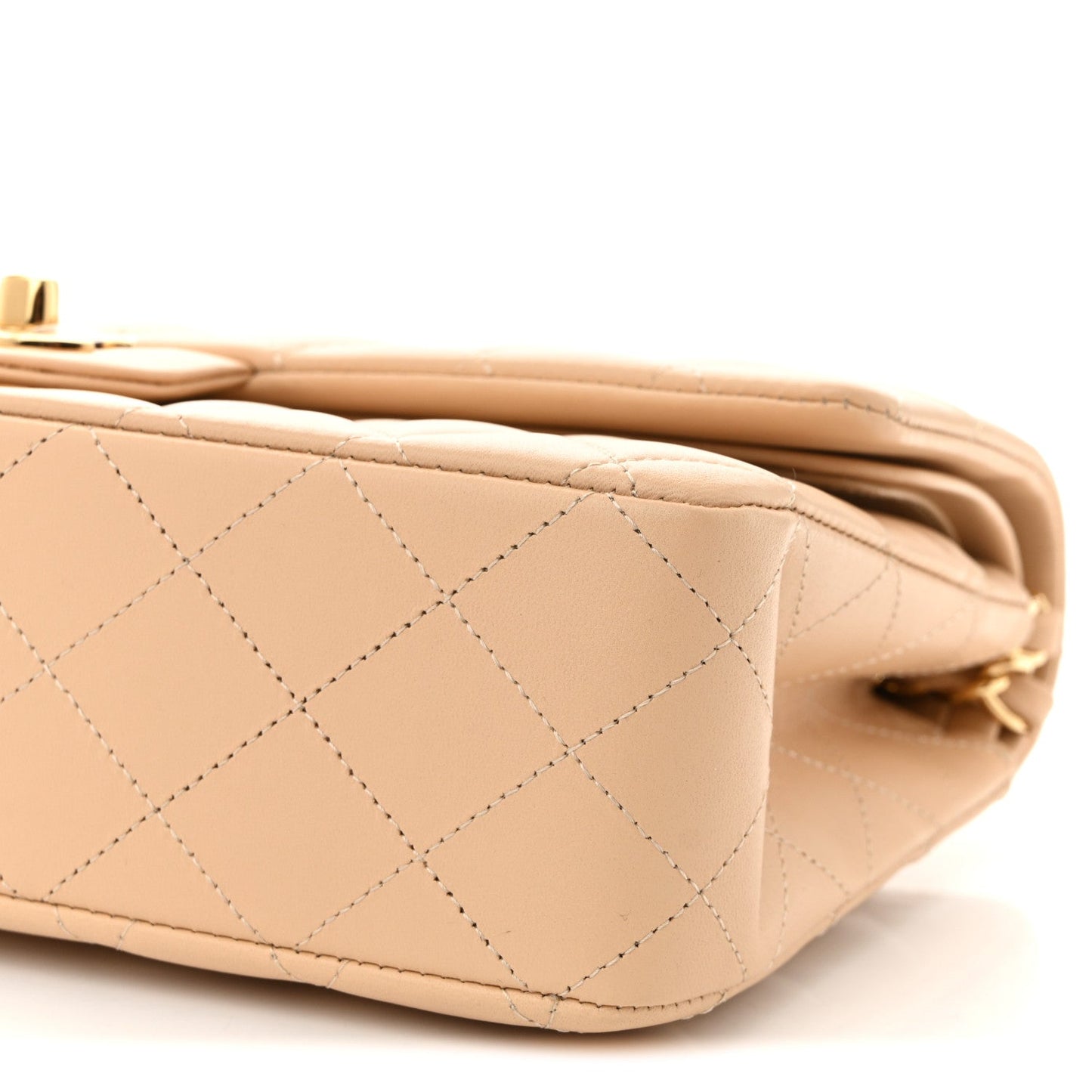 Lambskin Quilted Medium Double Flap Beige