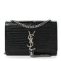 Calfskin Crocodile Embossed Small Classic Monogram Kate Tassel Satchel Black