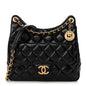 Shiny Crumpled Calfskin Quilted Wavy CC Hobo Black