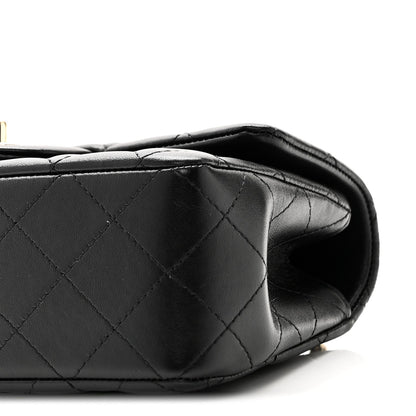 Lambskin Quilted Mini Top Handle Rectangular Flap Black