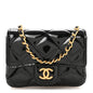 Patent Enamel Quilted Coco Hearts Clutch With Chain Black