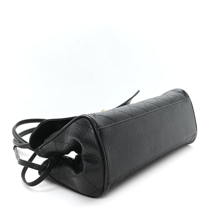 Grained Calfskin Stitched Urban Essentials Small Shopping Bag Black