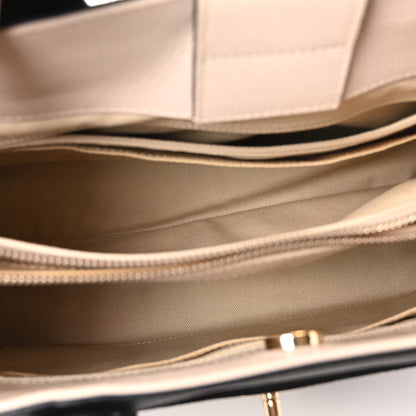 Grained Calfskin Small Bi-Color Neo Executive Shopper Tote Black Beige