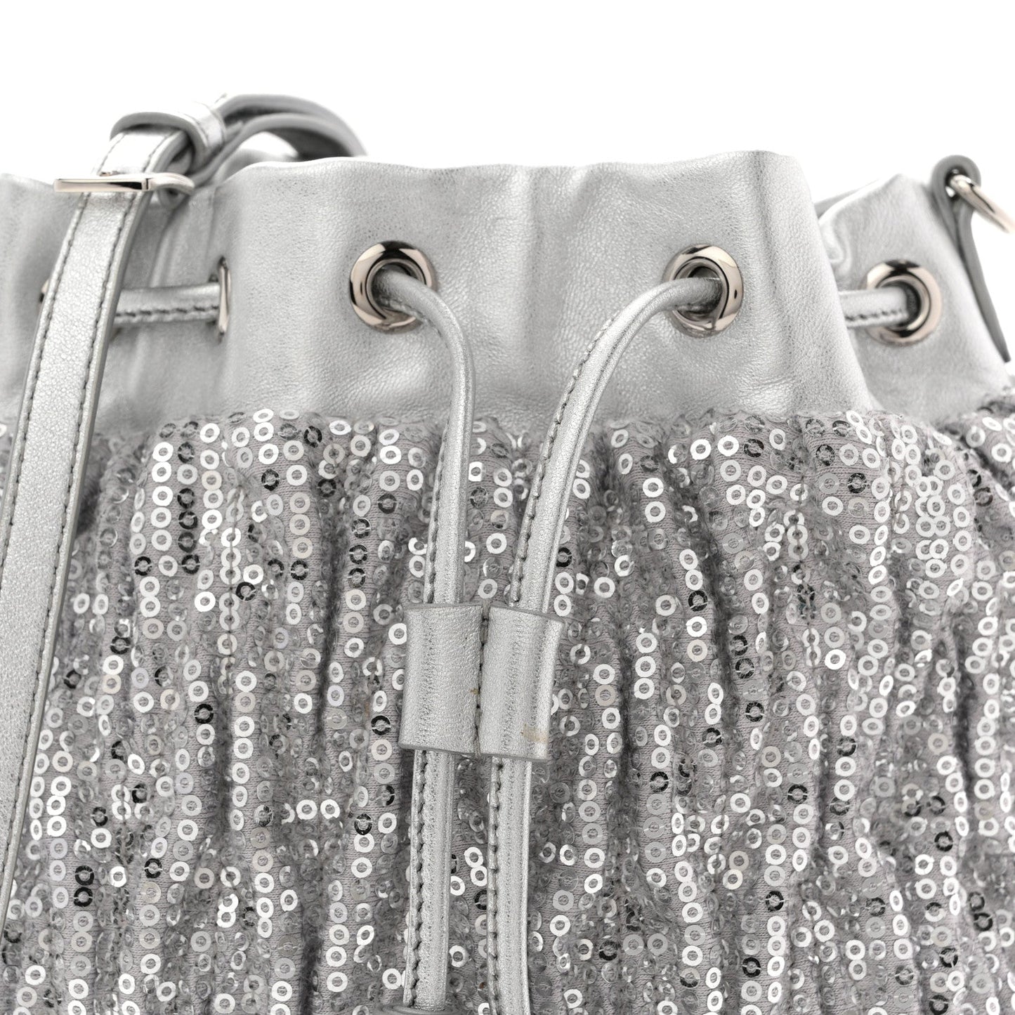 Paillettes Mate Bucket Bag Argento