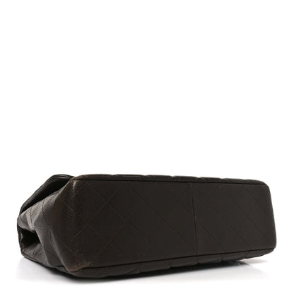 Caviar Quilted Jumbo Single Flap Dark Brown