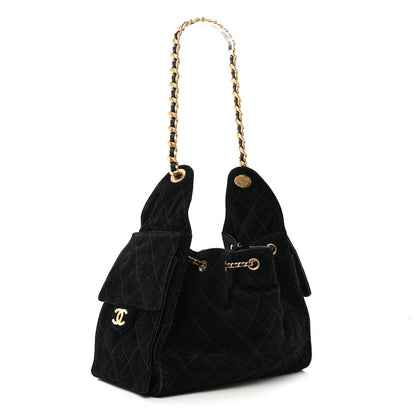 Suede Quilted Small Chanel 25 Handbag Black