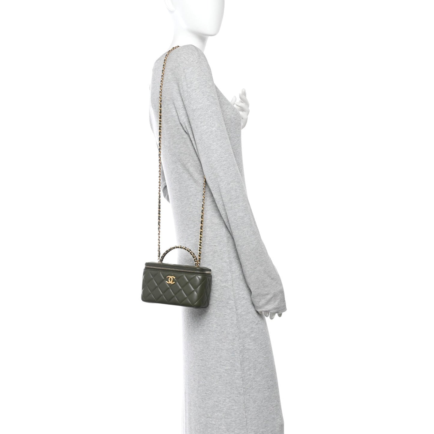 Lambskin Quilted Pick Me Up Vanity Case Khaki