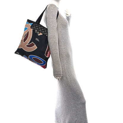 Caviar Fabric Foldable Tote Bag With Chain Black Multicolor