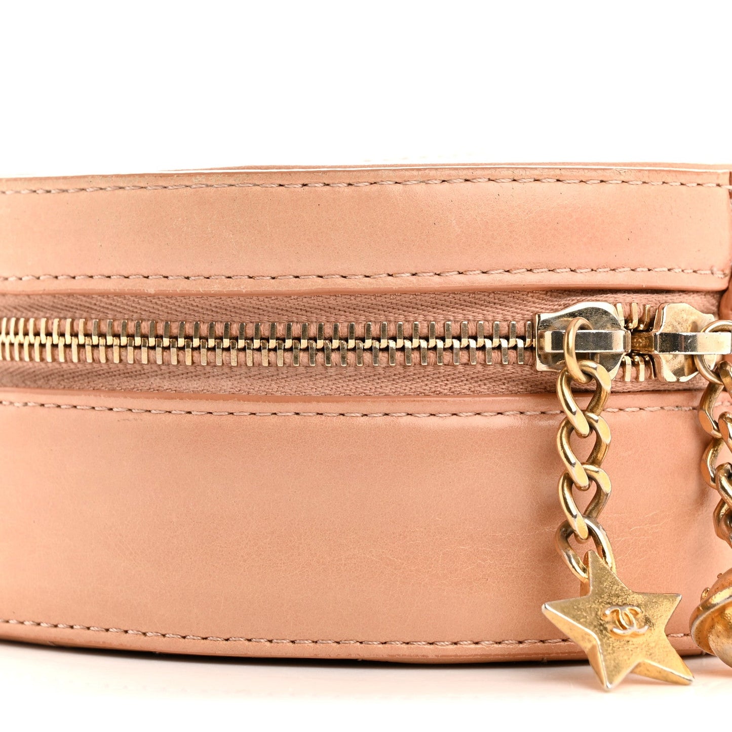 Glazed Calfskin Round As Earth Evening Bag Beige