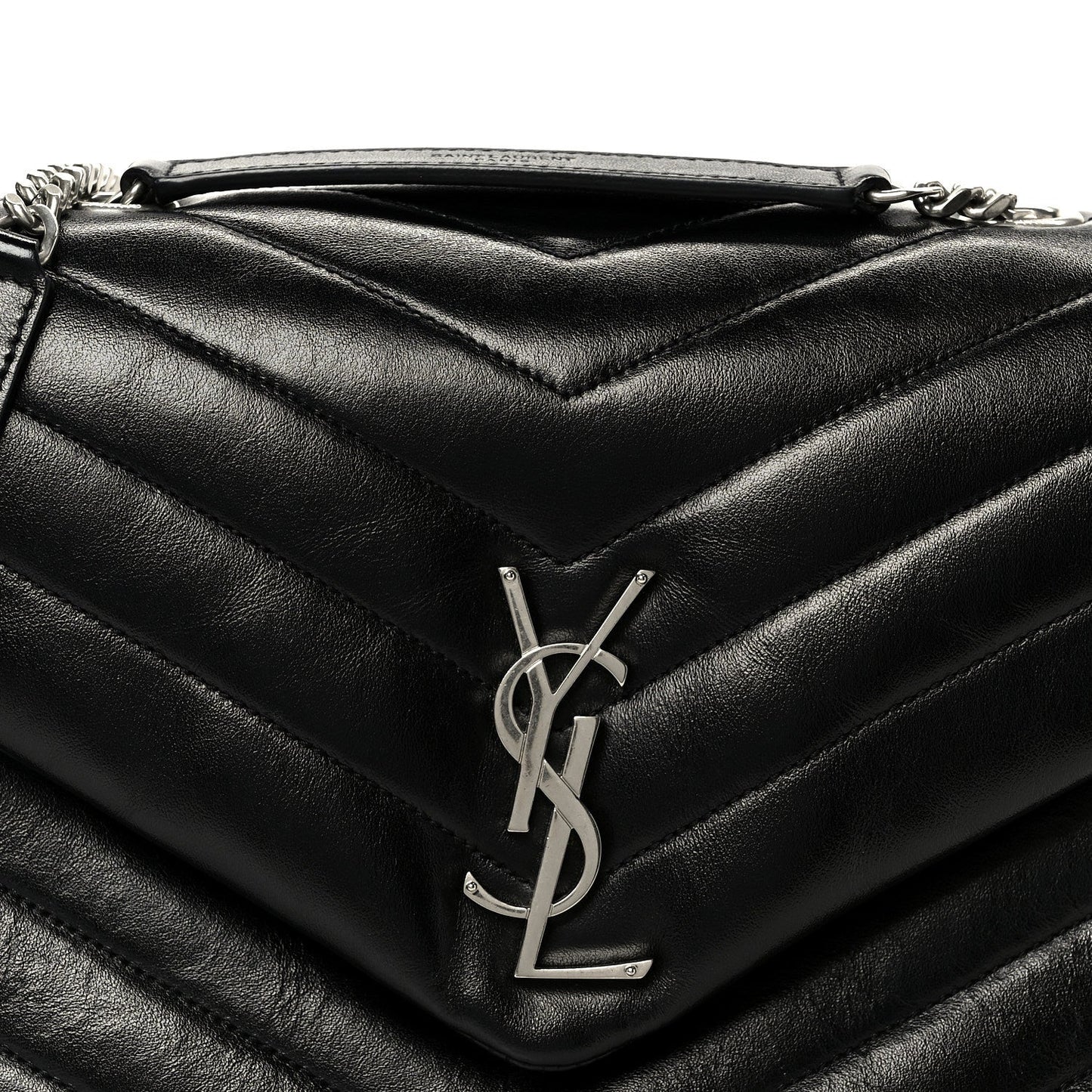 Calfskin Y Quilted Monogram Medium Loulou Chain Satchel Black