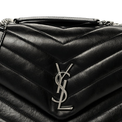 Calfskin Y Quilted Monogram Medium Loulou Chain Satchel Black