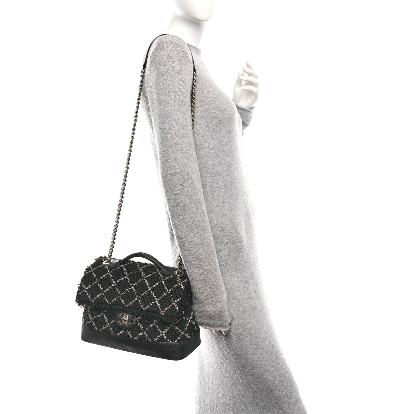 Tweed Trip Top Handle Flap Black