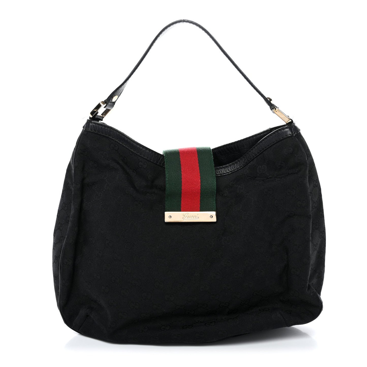 Monogram Large New Ladies Web Hobo Black
