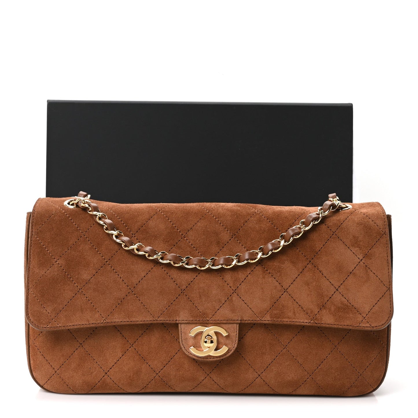 Suede Calfskin Small Souplissimo Maxi Flap Camel