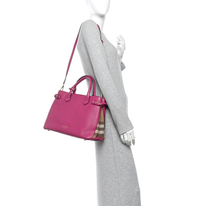 Grainy Calfskin House Check Medium Banner Tote Brilliant Fuchsia
