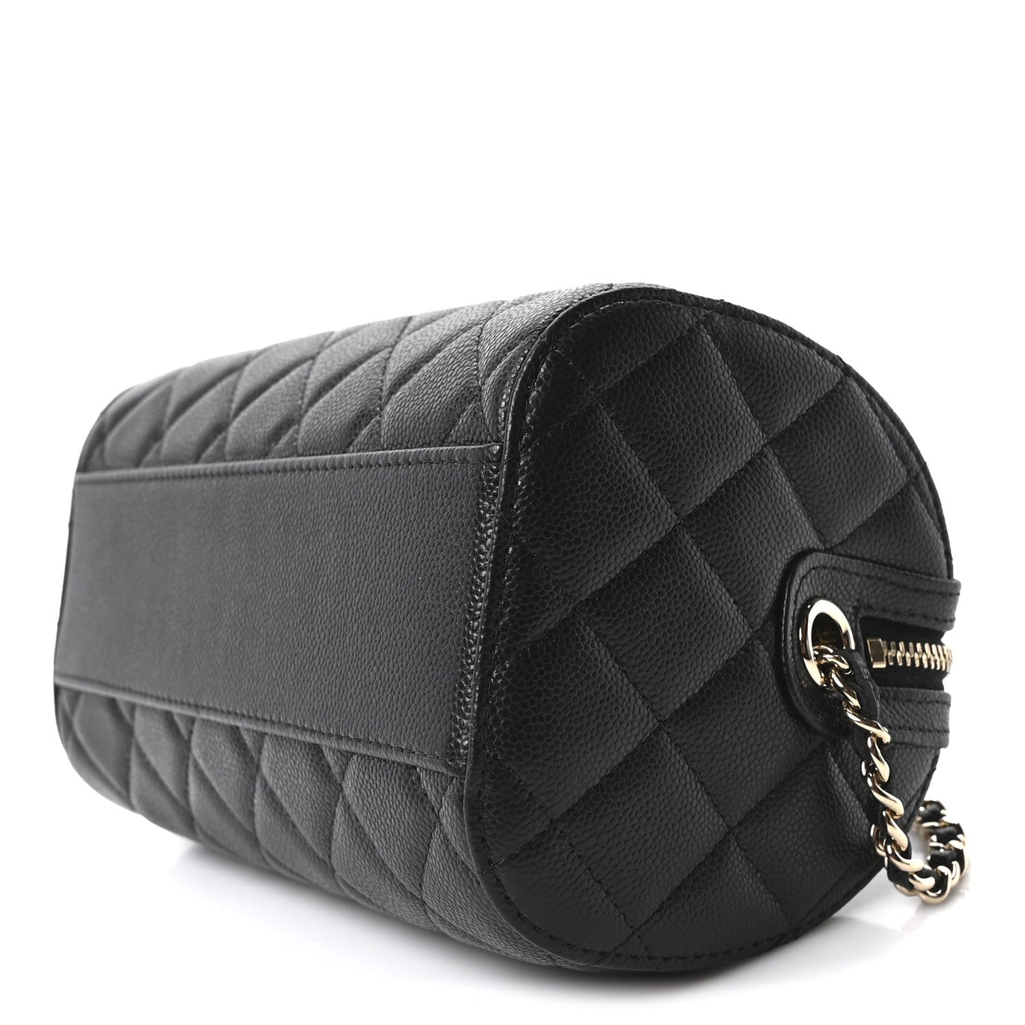 Caviar Quilted Barrel Purse With Chain  Black