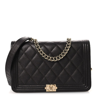 Caviar Quilted Boy Wallet On Chain WOC Dark Brown