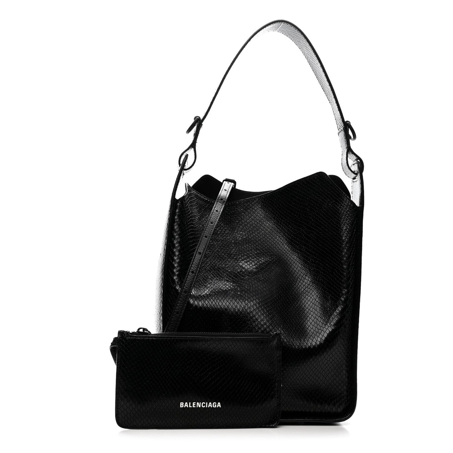 Extra Supple Calfskin Snakeskin Embossed Calfskin Small Tool 2.0 North-South Tote Black