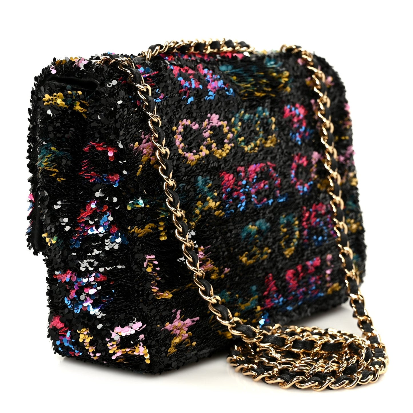 Sequin Logo CC Small Single Flap Black Multicolor