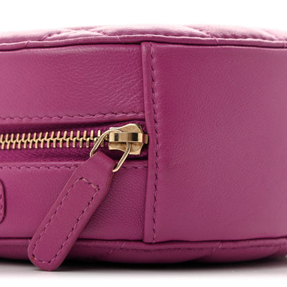 Lambskin Quilted Round Pearl Crush Clutch With Chain Purple
