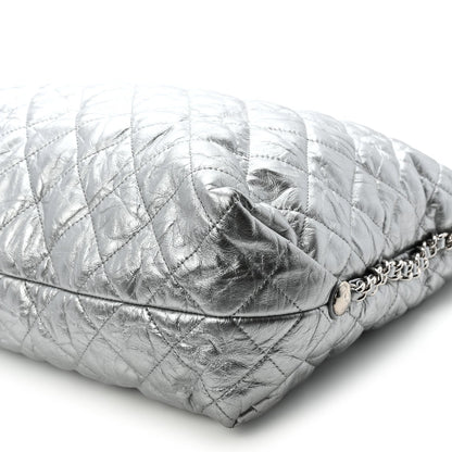 Metallic Crackled Calfskin Quilted Large Big Bang Hobo Silver