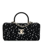 Tweed Sequin Quilted Top Handle Box Bag Black
