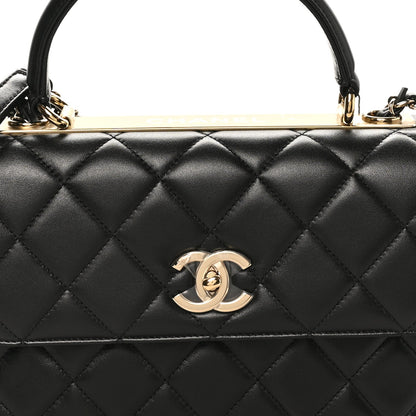 Lambskin Quilted Small Trendy CC Dual Handle Flap Bag Black