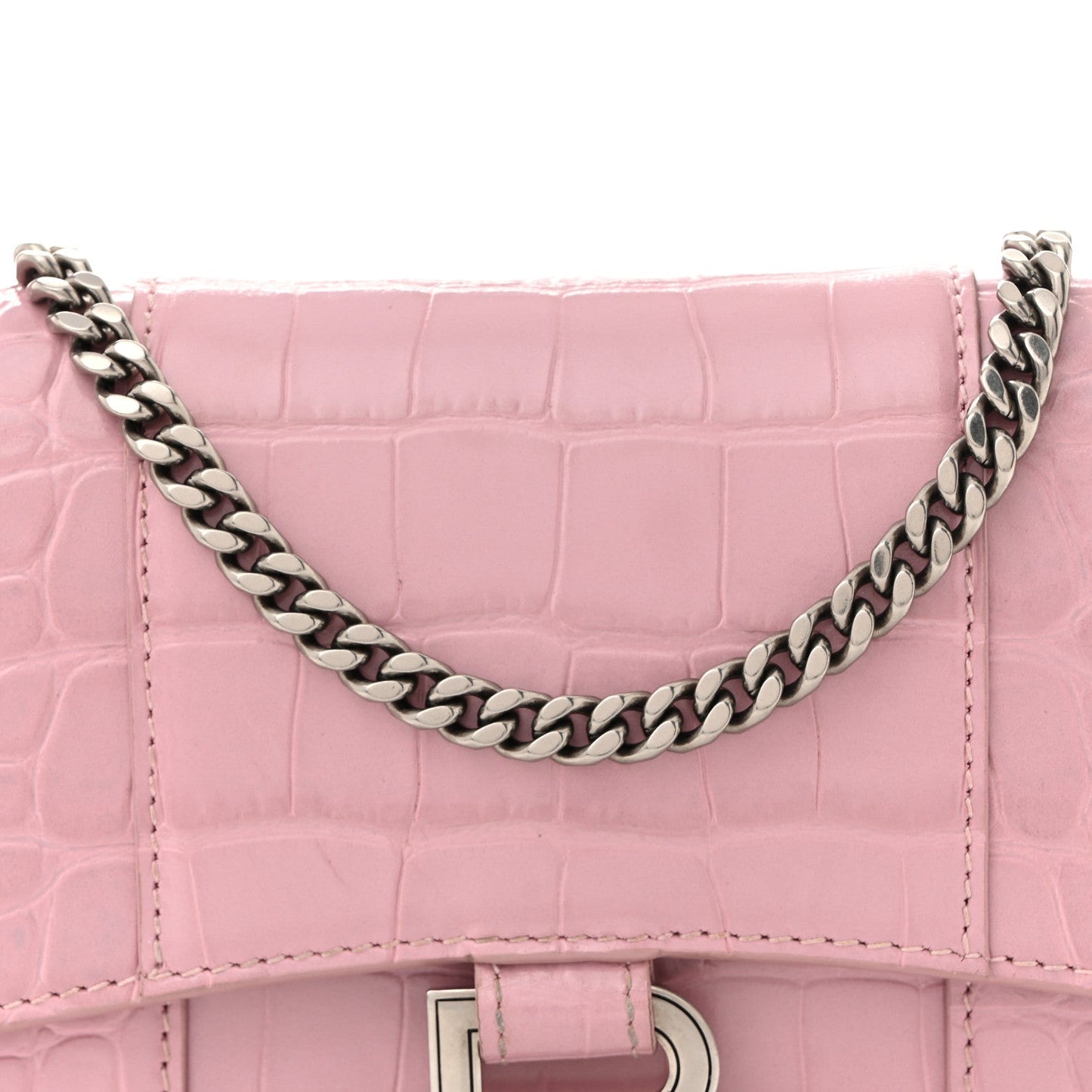Shiny Calfskin Crocodile Embossed Hourglass Chain Bag Powder Pink