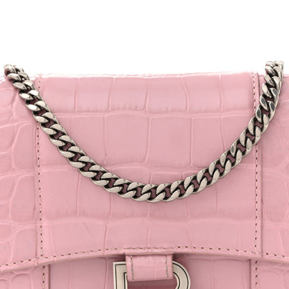 Shiny Calfskin Crocodile Embossed Hourglass Chain Bag Powder Pink