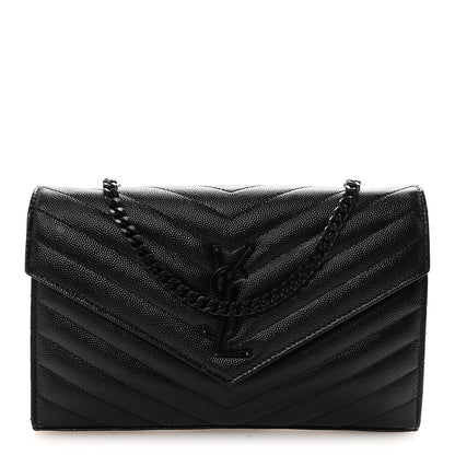 Grain De Poudre Matelasse Chevron Monogram Monochrome Chain Wallet Black