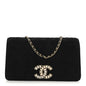 Suede Quilted Crystal Pearl CC Flap Black