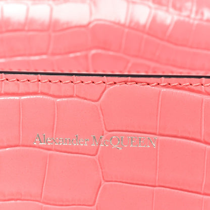 Shiny Crocodile Embossed Jeweled Satchel Pink