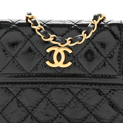 Shiny Aged Calfskin Quilted Waist Belt Bag Black