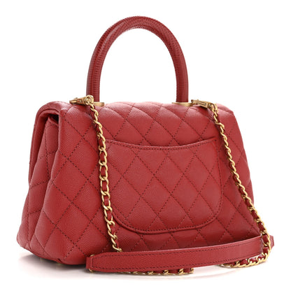 Caviar Lizard Embossed Quilted Mini Coco Handle Flap Red